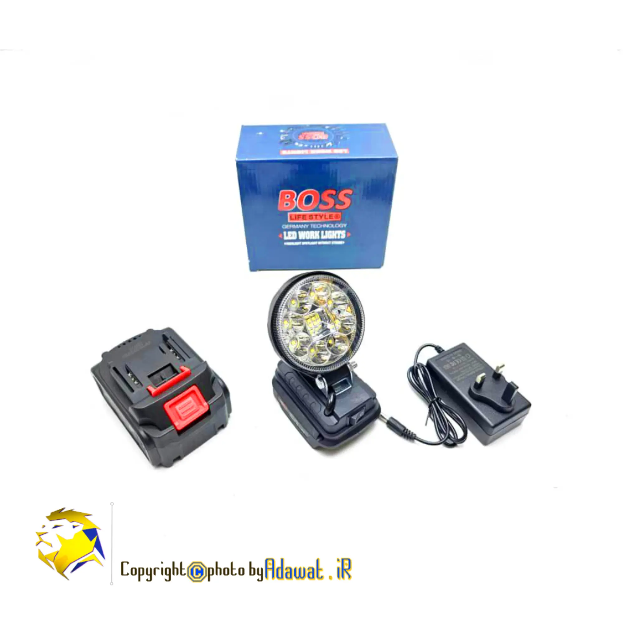 چراغ قوه LED شارژی باس 36 ولت مدل HK-LB-12 4 تصویر چراغ قوه LED شارژی باس همراه لوازم